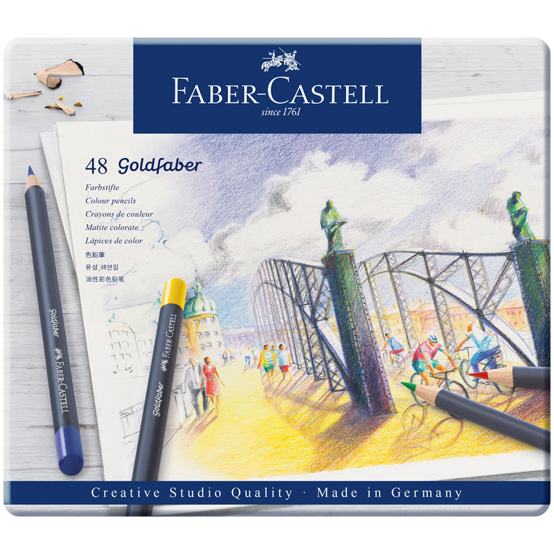 Карандаши цветные Faber-Castell "Goldfaber" 48цв., круглые, заточен., метал. коробка