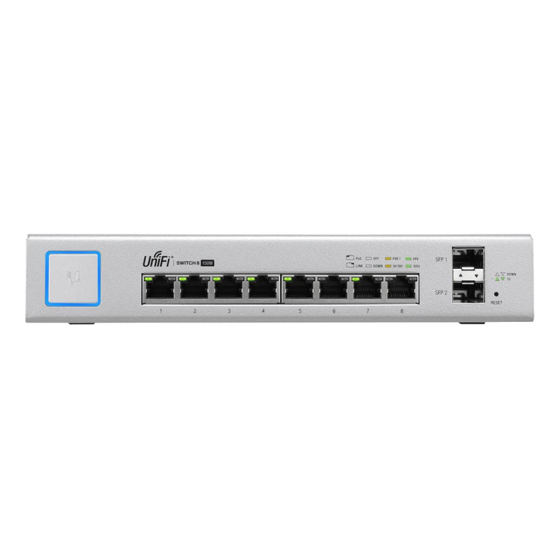 Коммутатор PoE Ubiquiti UniFi Switch 8-150W, 8х 1G RJ45, 2х SFP