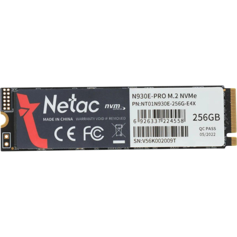 SSD накопитель Netac SSD N930E (NT01N930E-256G-E4X)256GB/PCIe 3x4/M.2 2280