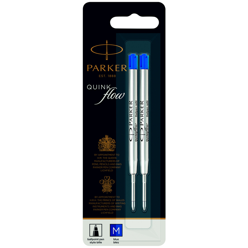 Стержень шариковый объемный Parker "QuinkFlow Ball Point" синий, 98мм, 1,0мм, метал. корпус, 2шт., б