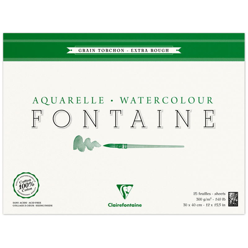 Альбом для акварели 25л., 30*40, на склейке Clairefontaine "Fontaine Grain torchon", 300г/м2, холод.