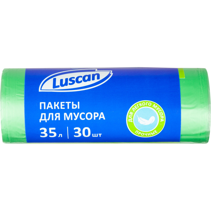 Мешки для мусора Luscan 35 л зеленые (ПНД 8 мкм, 30 штук в рулоне)