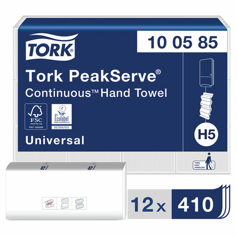 Полотенца бумажные 410 шт., TORK (Система H5) PeakServe, Universal, КОМПЛЕКТ 12 шт., 22,5x20 см, W,