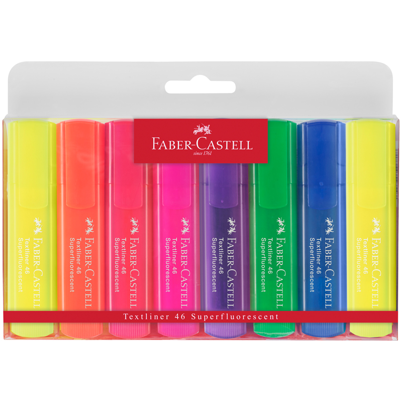 Набор текстовыделителей Faber-Castell "46 Superfluorescent" 8 флуоресцентных цв., 1-5мм, пластик. уп