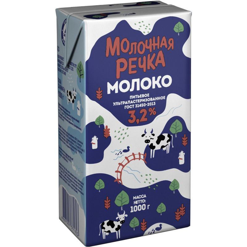 Молоко Молочная Речка ультрапастеризованное 3.2% 973