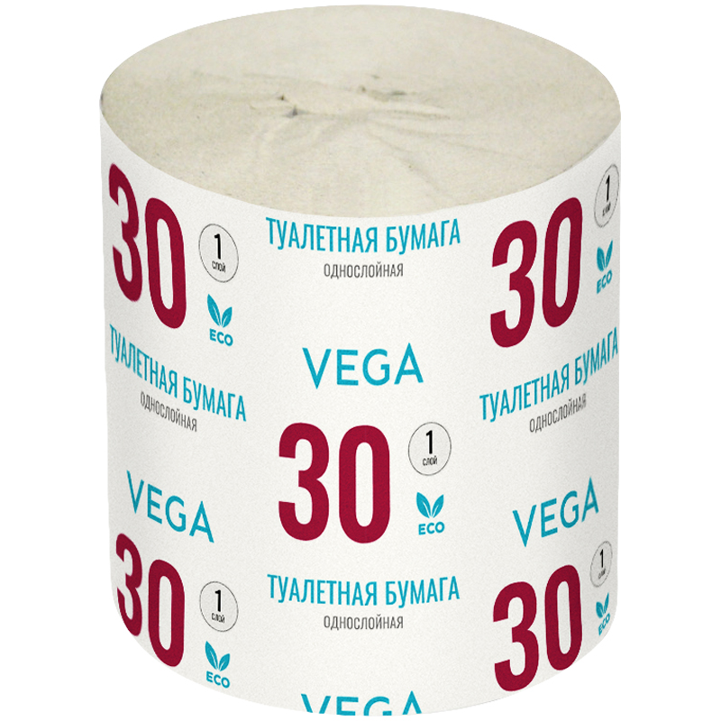 Бумага туалетная Vega, 1-слойная, 30м/рул., серая без втулки