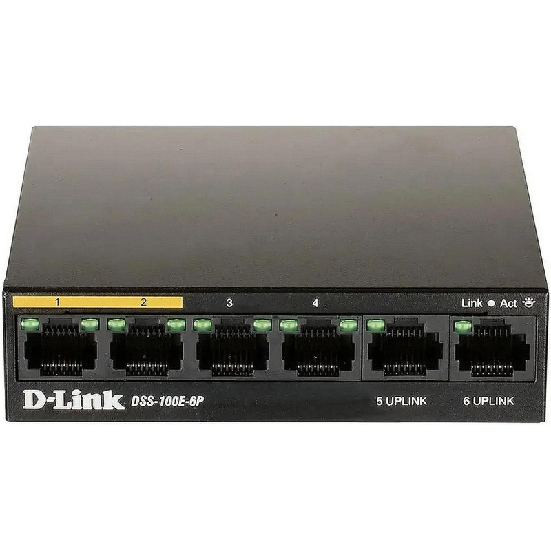 Коммутатор D-Link DSS-100E-6P/A1A 10/100Base-TX 4xPoE до 250 м