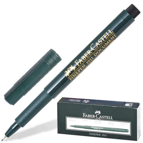 Ручка капиллярная (линер) FABER-CASTELL "Finepen 1511", ЧЕРНАЯ, корпус темно-зеленый, линия 0,4 мм,