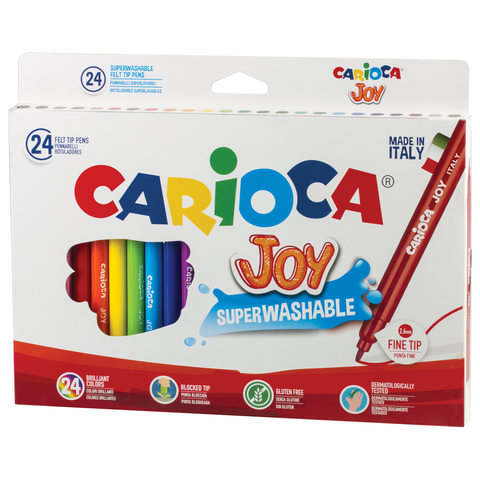 Фломастеры CARIOCA (Италия) "Joy", 24 цвета, суперсмываемые, вентилируемый колпачок, картонная короб