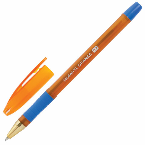 Ручка шариковая масляная с грипом BRAUBERG Model-XL ORANGE, СИНЯЯ, узел 0,7 мм, линия 0,35 мм, 14324