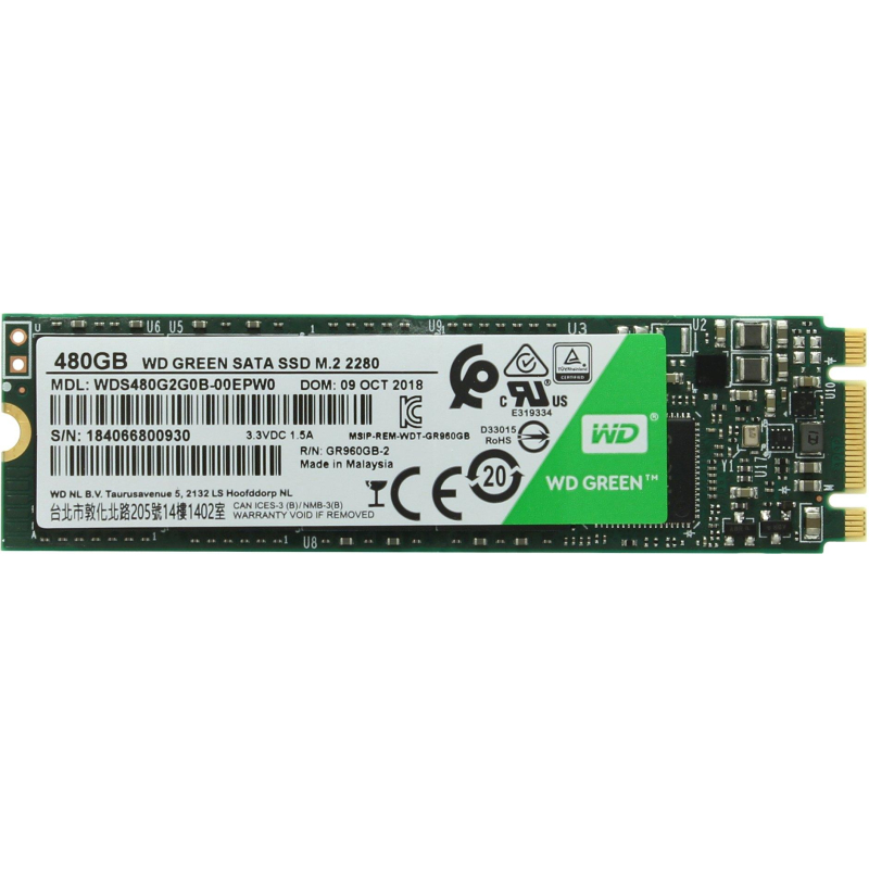 SSD накопитель WD Green 480Gb M.2 2280 SATA (WDS480G3G0B)