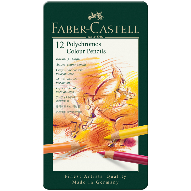 Карандаши цветные художественные Faber-Castell "Polychromos" 12цв., заточен., метал. коробка