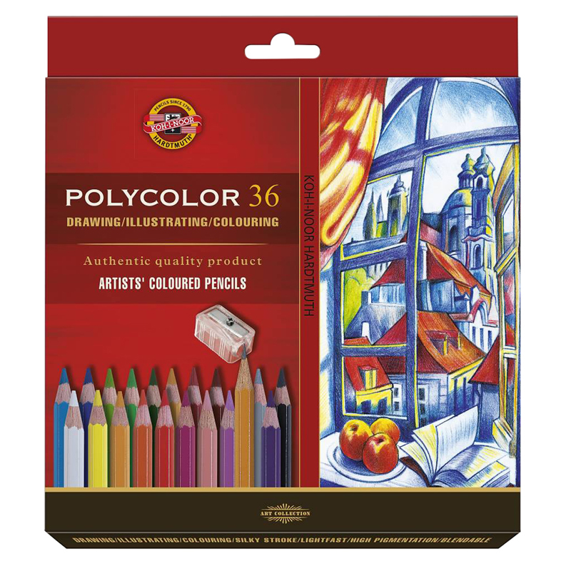 Карандаши цветные художественные Koh-I-Noor "Polycolor 3835", 36цв., заточен.+ точилка+2 ч/гр. кар.