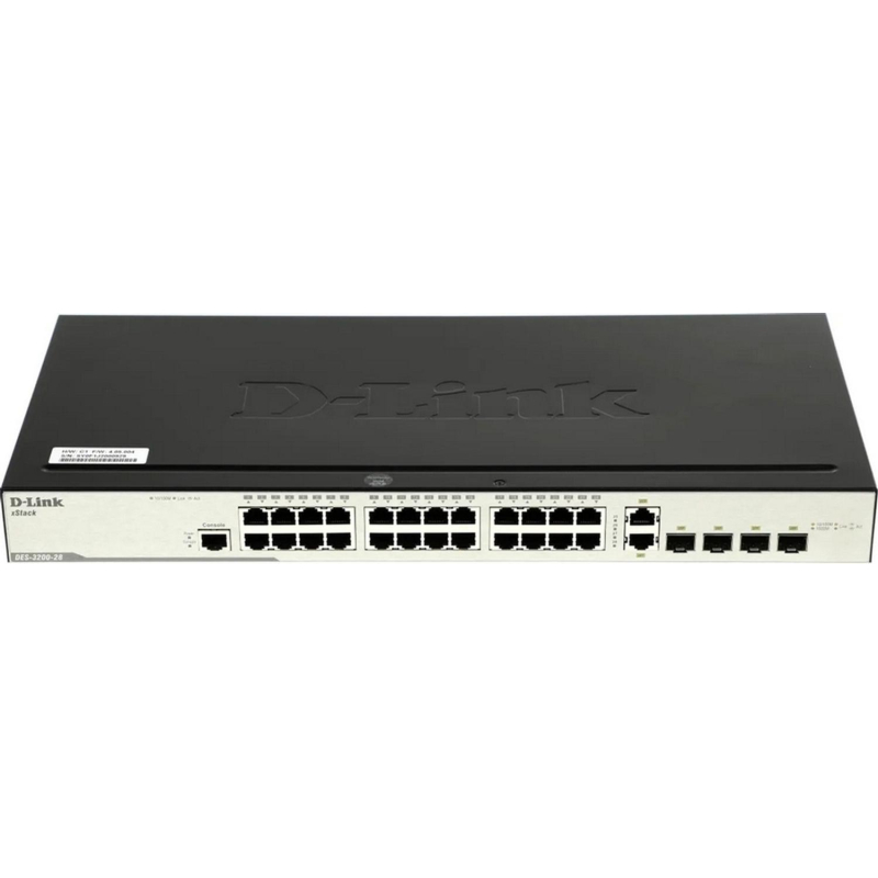 Коммутатор D-Link DES-3200-28/C1A, L2 24x10/100Base-TX, 2xSFP, 2 комбо