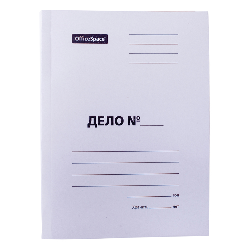 Скоросшиватель OfficeSpace "Дело", картон немелованный, 260г/м2, белый, пробитый, до 200л.