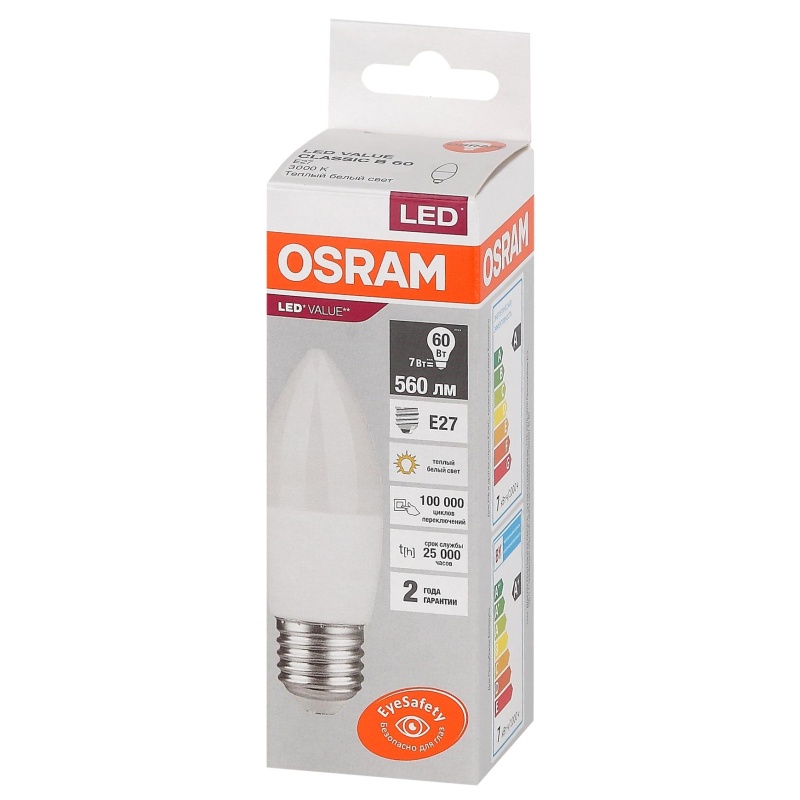 Лампа светодиодная Osram LED Value B свеча 7Вт E27 3000К 560Лм 220В