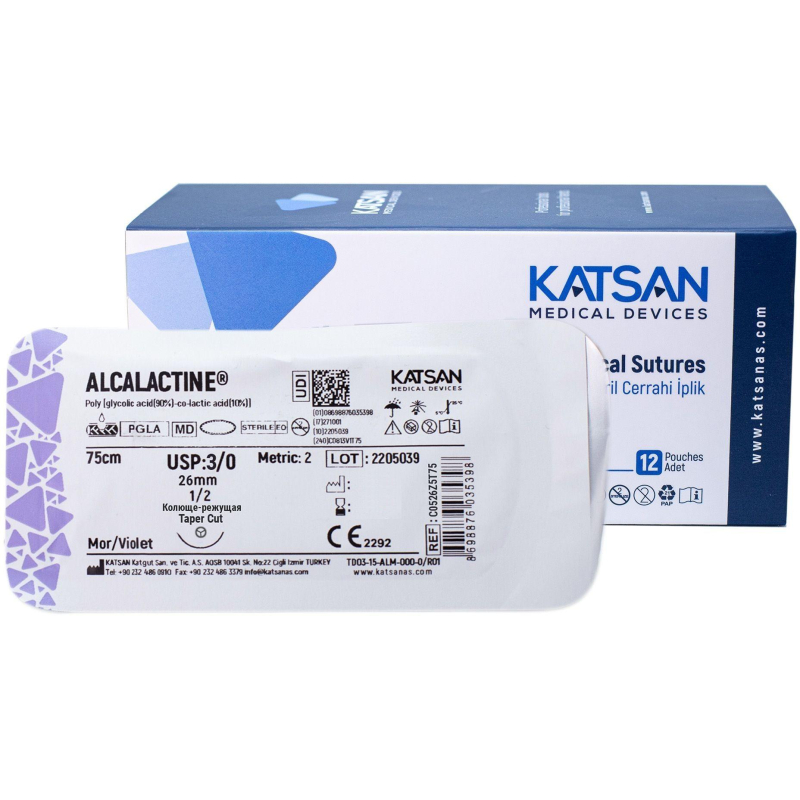 Шовный материал ALCALACTINE 3/0 26 1/2 TAPER CUT кол-реж.75 уп/36 шт