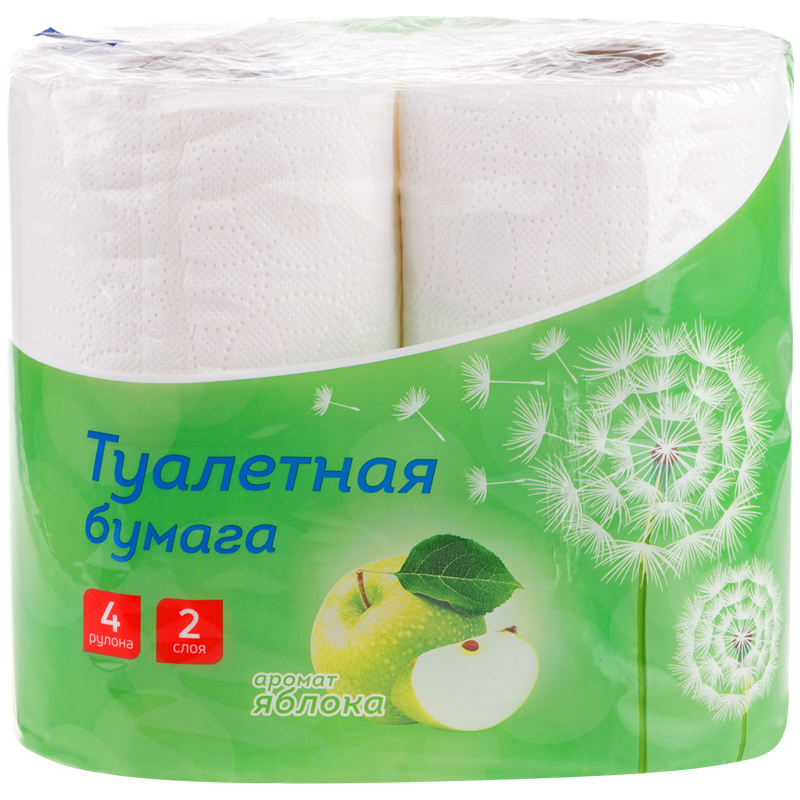 Бумага туалетная OfficeClean 2-слойная, 4шт., тиснение, белая, яблоко