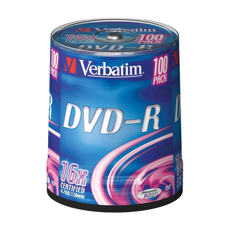 Носители информации Verbatim DVD-R 4,7GB 16х CB/100 43549