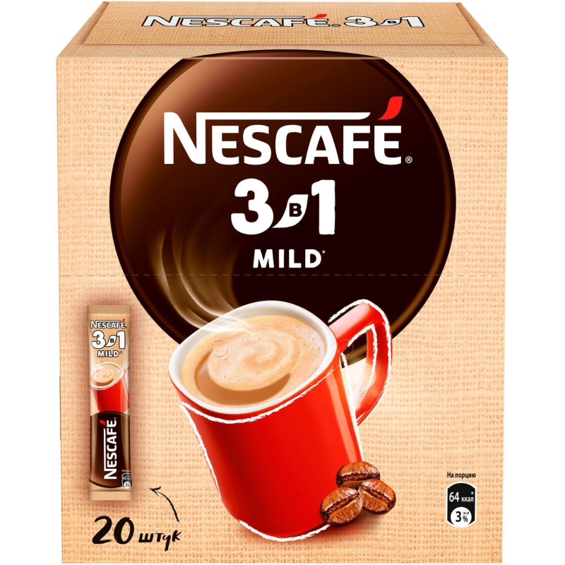 Кофе порционный растворимый Nescafe 3 в 1 мягкий 20 пакетиков по 14.5 г