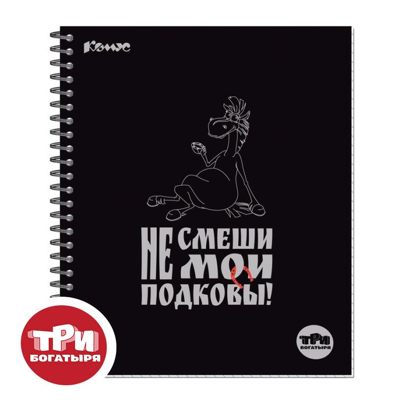 Тетрадь общая Комус Три богатыря, А5, 80л, клетка, спираль, ВБ-лак