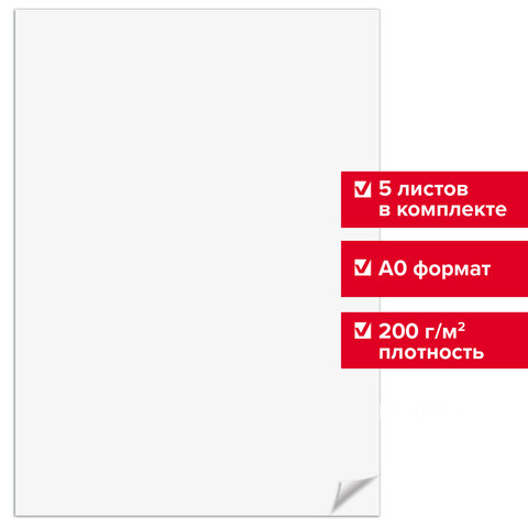 Ватман формат А0 (1200 х 840 мм), ГОЗНАК С-Пб, плотность 200 г/м2, КОМПЛЕКТ 5 листов, BRAUBERG, 1263