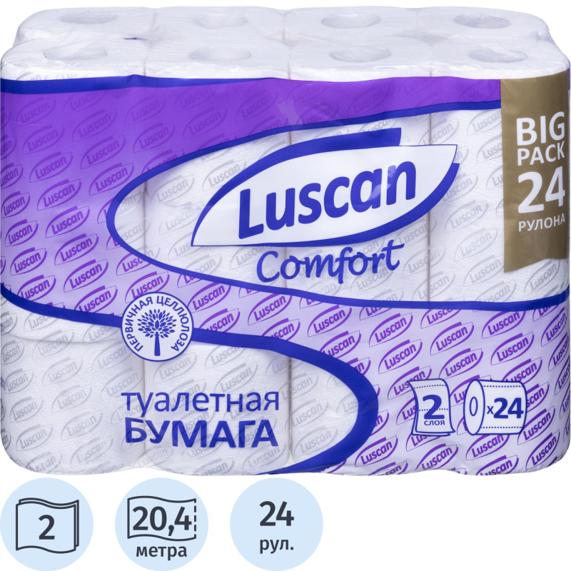 Бумага туалетная Luscan Comfort 2-слойная белая (24 рулона в упаковке)