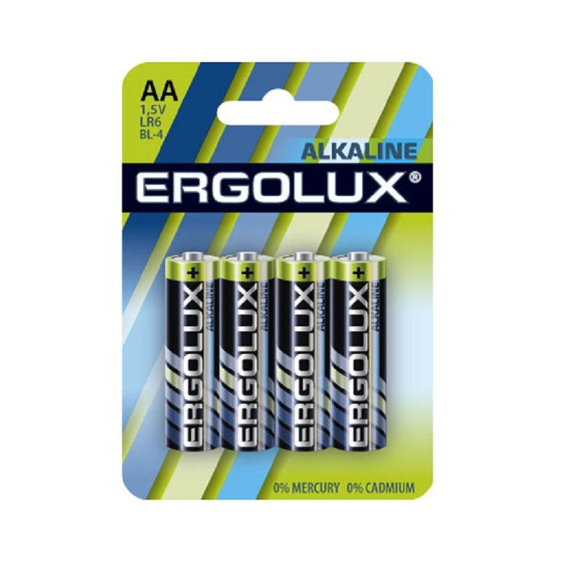 Батарейки АА пальчиковые Ergolux Alkaline (4 штуки в упаковке)