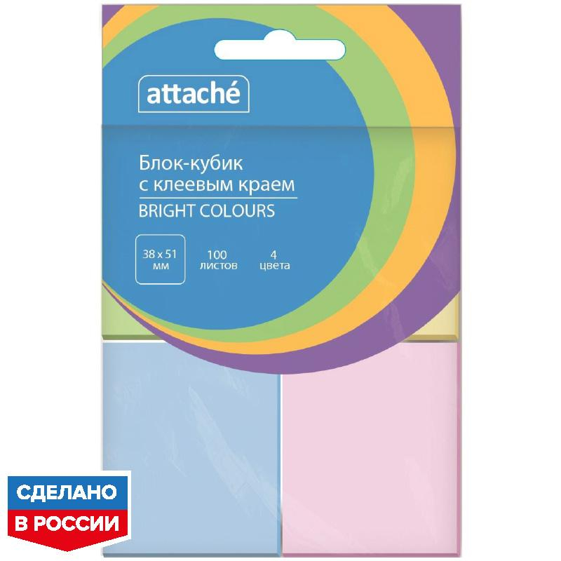 Стикеры Attache Bright colours 38x51 пастельные 4 цвета (4 блока по 100 листов)