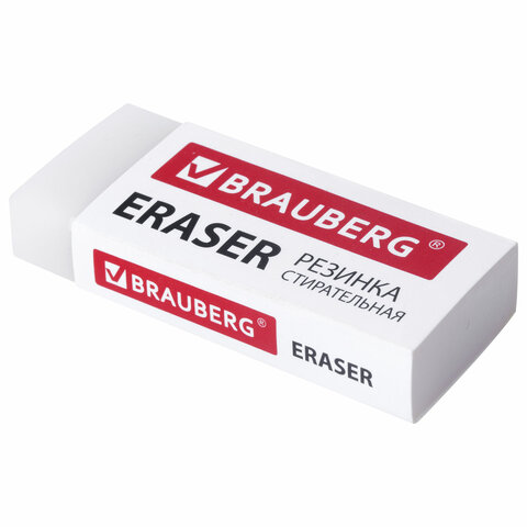 Ластик большой BRAUBERG EXTRA, 60х24х11 мм, белый, прямоугольный, экологичный ПВХ, картонный держате