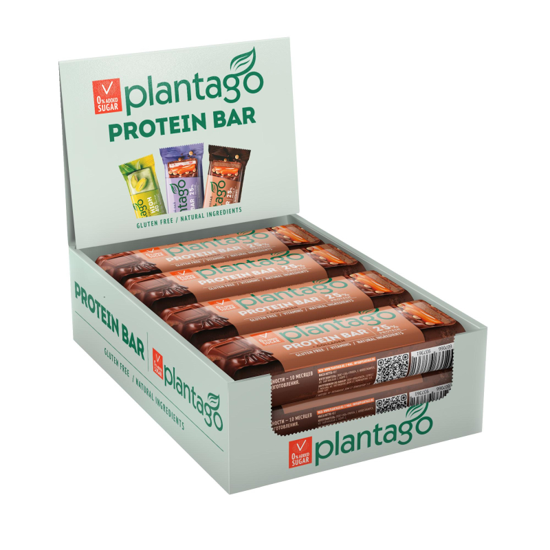 Батончик Plantago Двойной шок. с выс.сод.бел.25%, кол.,вит.ком.,40гх12шт/уп