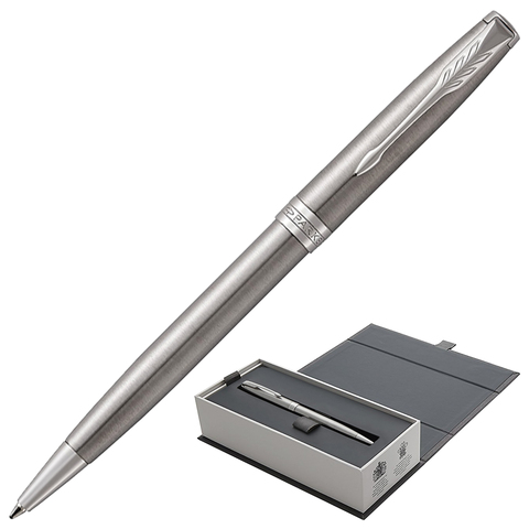 Ручка шариковая PARKER "Sonnet Core Stainless Steel CT", корпус серебристый, палладиевые детали, чер