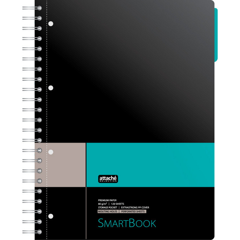 Бизнес-тетрадь SMARTBOOK А4 120л. клетка,спир,микроп,разд,карм,сер-бирюз