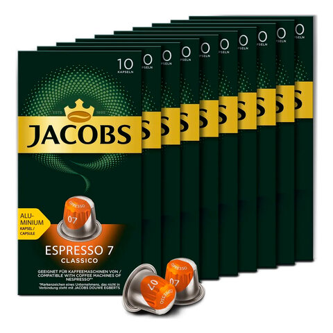 Кофе в алюминиевых капсулах JACOBS "Espresso 7 Classico" для кофемашин Nesspresso, 10 порций, 405701