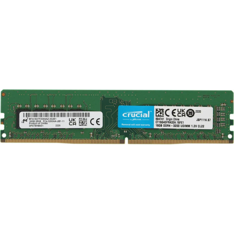 Модуль памяти Crucial DDR4 16GB 3200MHz UDIMM CL22 1.2V(CT16G4DFRA32A)