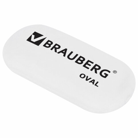 Ластик BRAUBERG, 55х23х10 мм, белый, овальный, 222471