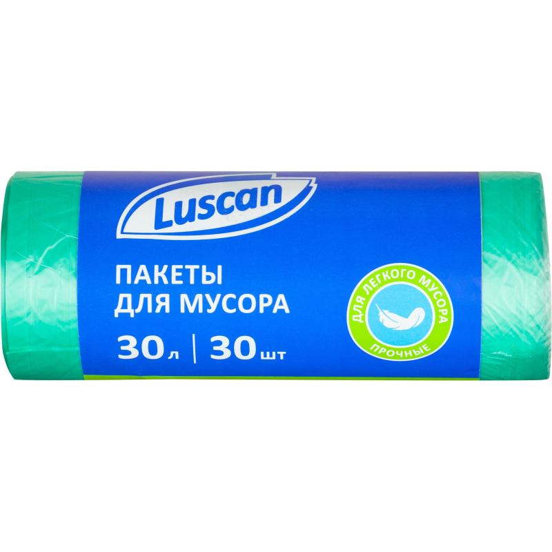 Мешки для мусора на 30 л Luscan зеленые (ПНД, 10 мкм, в рулоне 30 шт, 50х60 см)