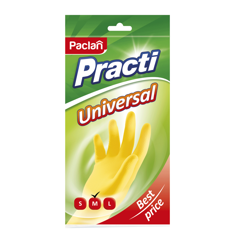 Перчатки резиновые Paclan "Practi.Universal", р.М, желтые, пакет с европодвесом