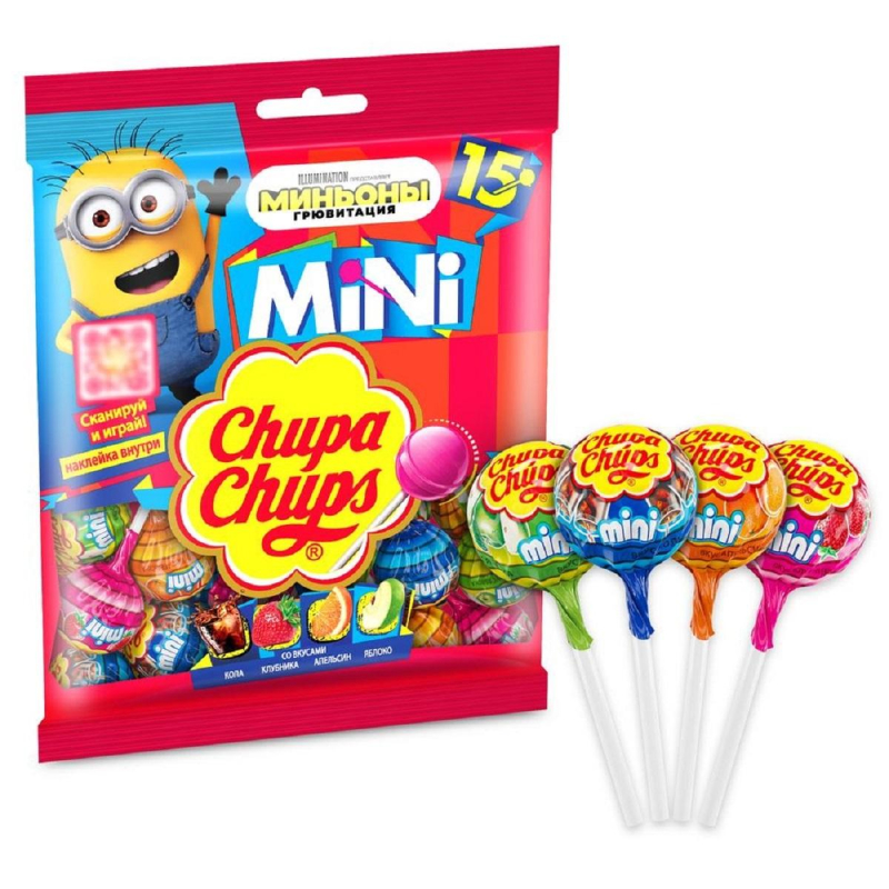 Карамель Chupa Chups mini Миньоны ассорти (15 штук в упаковке)