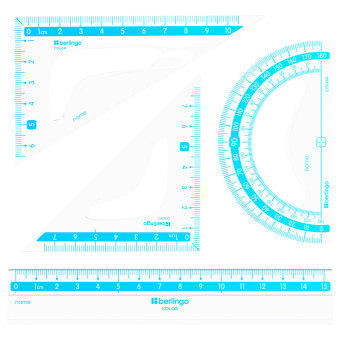 Набор чертежный малый Berlingo "Color Zone" (треуг. 2шт, линейка 15см, транспортир), прозрачный