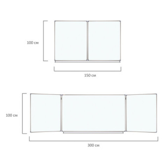 Доска магнитно-маркерная 3-х элементная 100х150/300 см, 5 рабочих поверхностей, белая, STAFF, 238010