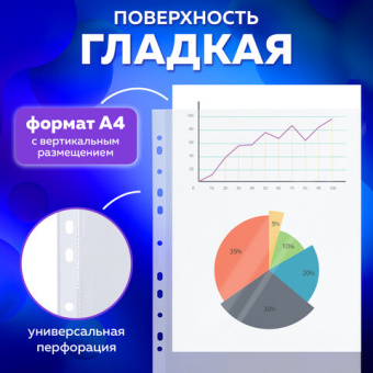 Папки-файлы перфорированные А4 BRAUBERG "STANDARD", КОМПЛЕКТ 100 шт., гладкие, 40 мкм, 229661