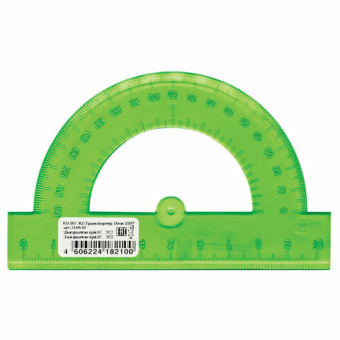 Транспортир пластик 10 см, 180 градусов, BRAUBERG, прозрачный, неоновый, ассорти