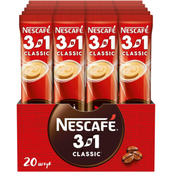 Кофе порционный растворимый Nescafe 3 в 1 классический 20 пакетиков по 14.5 г