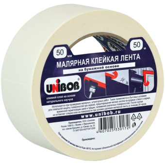 Клейкая лента малярная Unibob, 50мм*50м, инд.упаковка