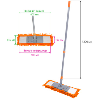 Швабра OfficeClean Professional, телеск.ручка 120см, пласт.флаунд.40см, насадка ворс. микрофибра (ка