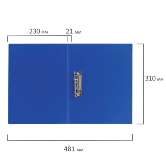 Папка с боковым металлическим прижимом BRAUBERG стандарт, синяя, до 100 листов, 0,6 мм, 221629