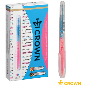 Текстовыделитель двухсторонний Crown "Multi Hi-Lighter Twin" розовый/голубой, 3/2мм