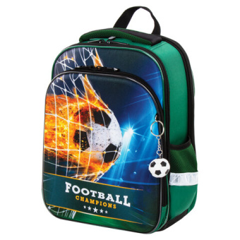 Ранец BRAUBERG QUADRO, 3 отделения, с брелком, "Fire football", 37х28х18 см, 229956