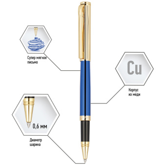 Набор Delucci "Azzurro": ручка шарик., 1мм и ручка-роллер, 0,6мм, синие, корпус син/зол., подарочная